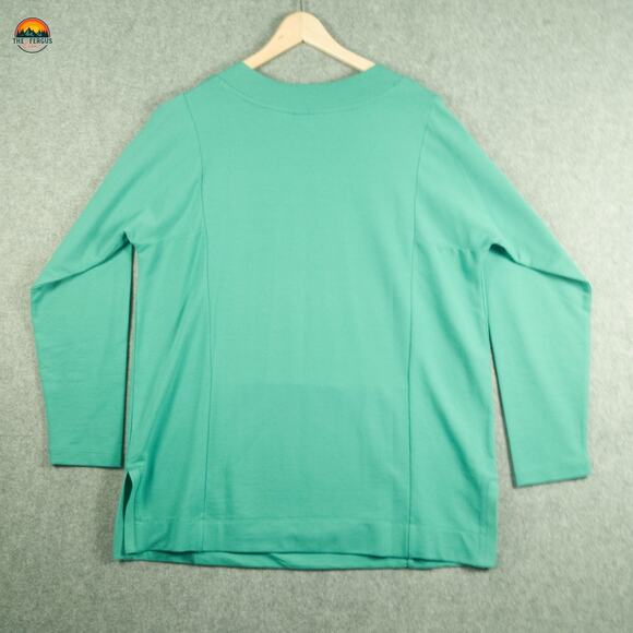 J. Jill Fit Pullover Sweatshirt Green Verde Long Sleeve V-Neck Pockets Women's L - Picture 2 of 11